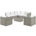 thumbnail image 1 of Modern Contemporary Urban Outdoor Patio Balcony Garden Furniture Lounge Sectional Sofa and Table Set, Sunbrella Rattan Wicker, White Light Gray, 1 of 8