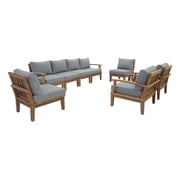Modern Contemporary Urban Outdoor Patio Balcony Garden Furniture Lounge Sofa and Chair and Coffee Table Set, Wood, Grey Gray Natural