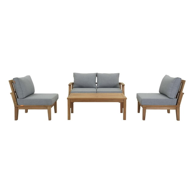 Modern Contemporary Urban Outdoor Patio Balcony Garden Furniture Lounge Sofa and Chair and Coffee Table Set, Wood, Grey Gray Natural