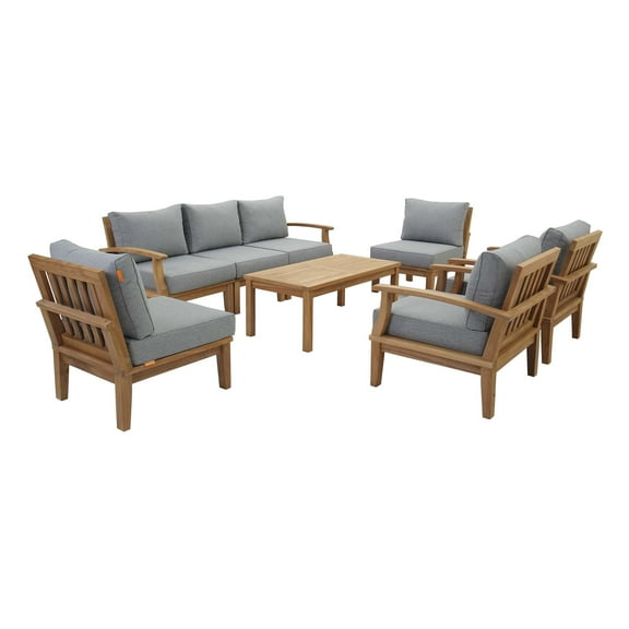 Modern Contemporary Urban Outdoor Patio Balcony Garden Furniture Lounge Sofa and Chair and Coffee Table Set, Wood, Grey Gray Natural