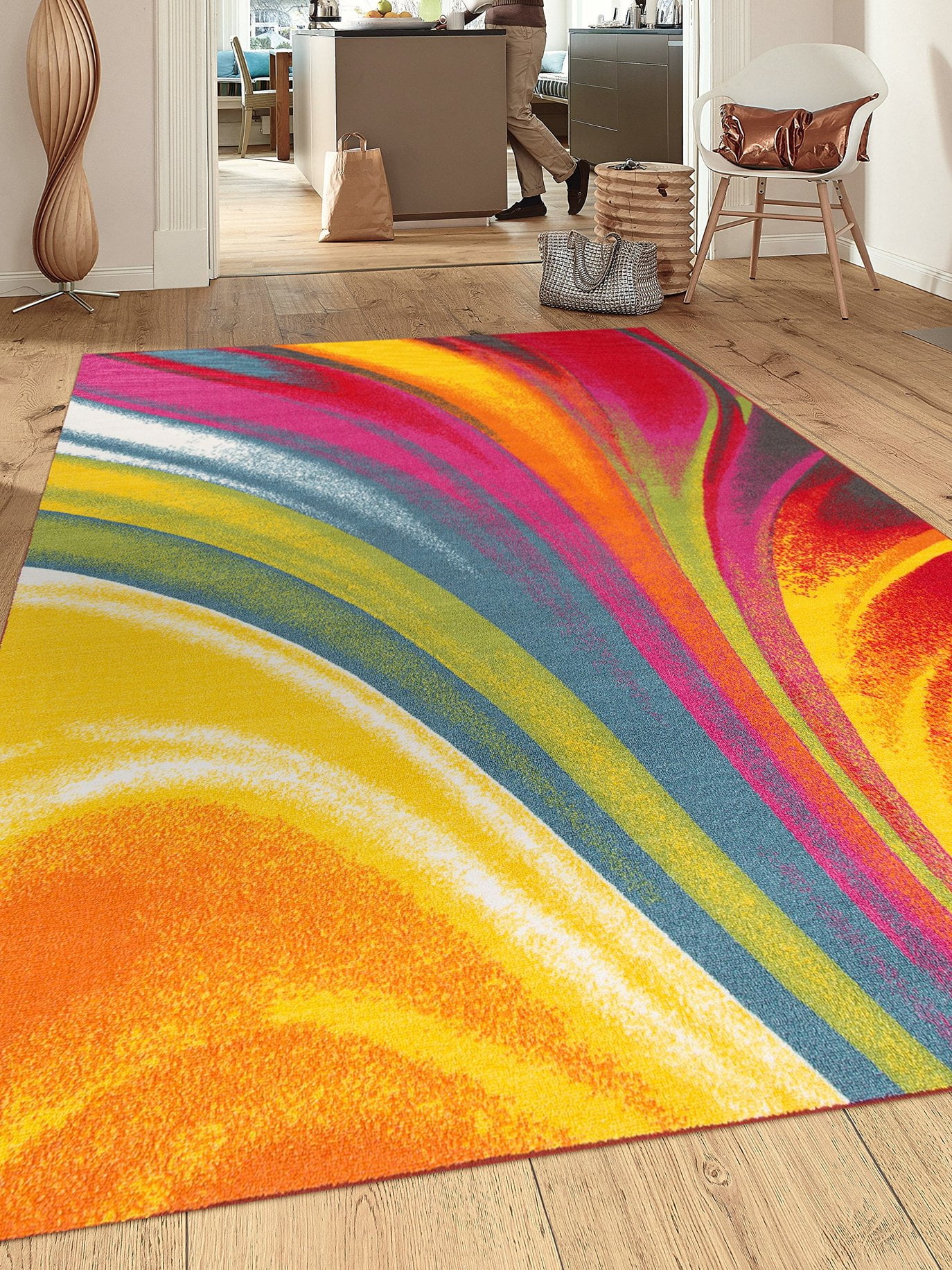 Multicolor Abstract Waves Tufted Synthetic 8' x 10' Area Rug