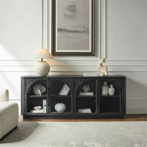 Modern Contemporary Wood 80" Console with glass doors Fully Assembled Black