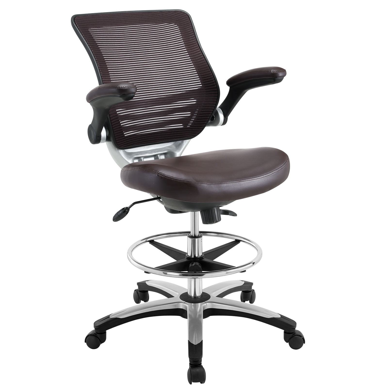 Brown Mesh and Vinyl Adjustable Drafting Chair