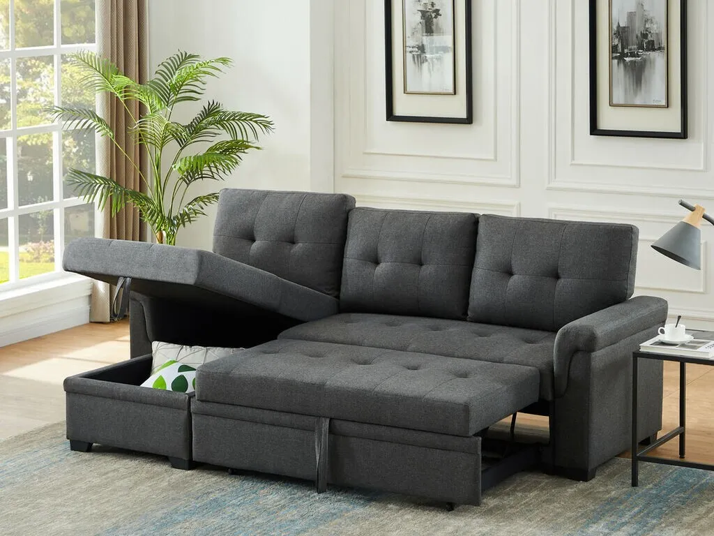 Sierra Dark Gray Linen Two Piece Sectional Sofa with Storage