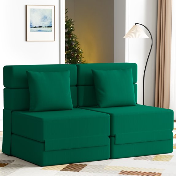 Modern Convertible Folding Compression Sectional Sofa Fabric Corduroy Set of 2