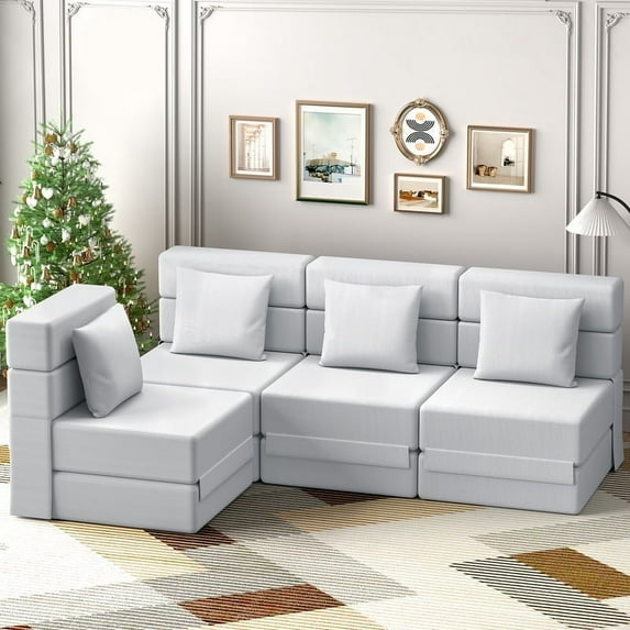Modern Convertible Folding Compression Sectional Sofa Fabric Corduroy Set of 4