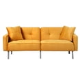 thumbnail image 1 of Convertible Folding Futon Sofa Bed with Adjustable Backrest, Modern Linen Upholstered Couch with 2 Pillows and 6 Metal Legs, Comfy Loveseat for Living Room Bedroom Apartment, Yellow, 1 of 6