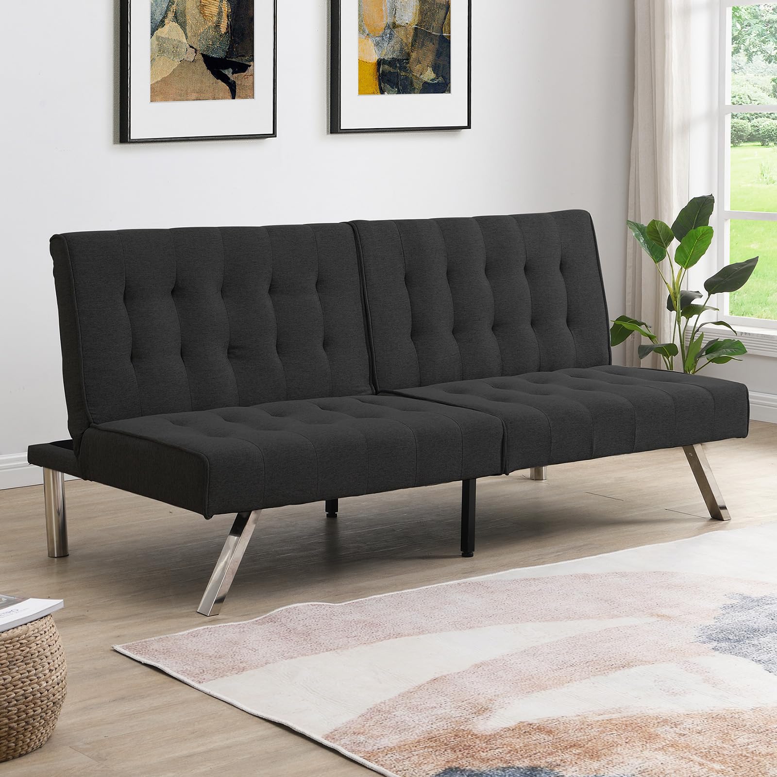 Compact Futon Modern Convertible Futon Sofa Bed, Adjustable Loveseat Futon Couch with ...