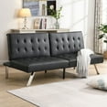 thumbnail image 1 of Modern Convertible Futon Sofa Bed, Adjustable Loveseat Futon Couch with Metal Legs, Upholstered Sofa Bed with Wood Frame, Sleeper Couches for Small Compact RV Living Room,Office (Black-Leather), 1 of 9