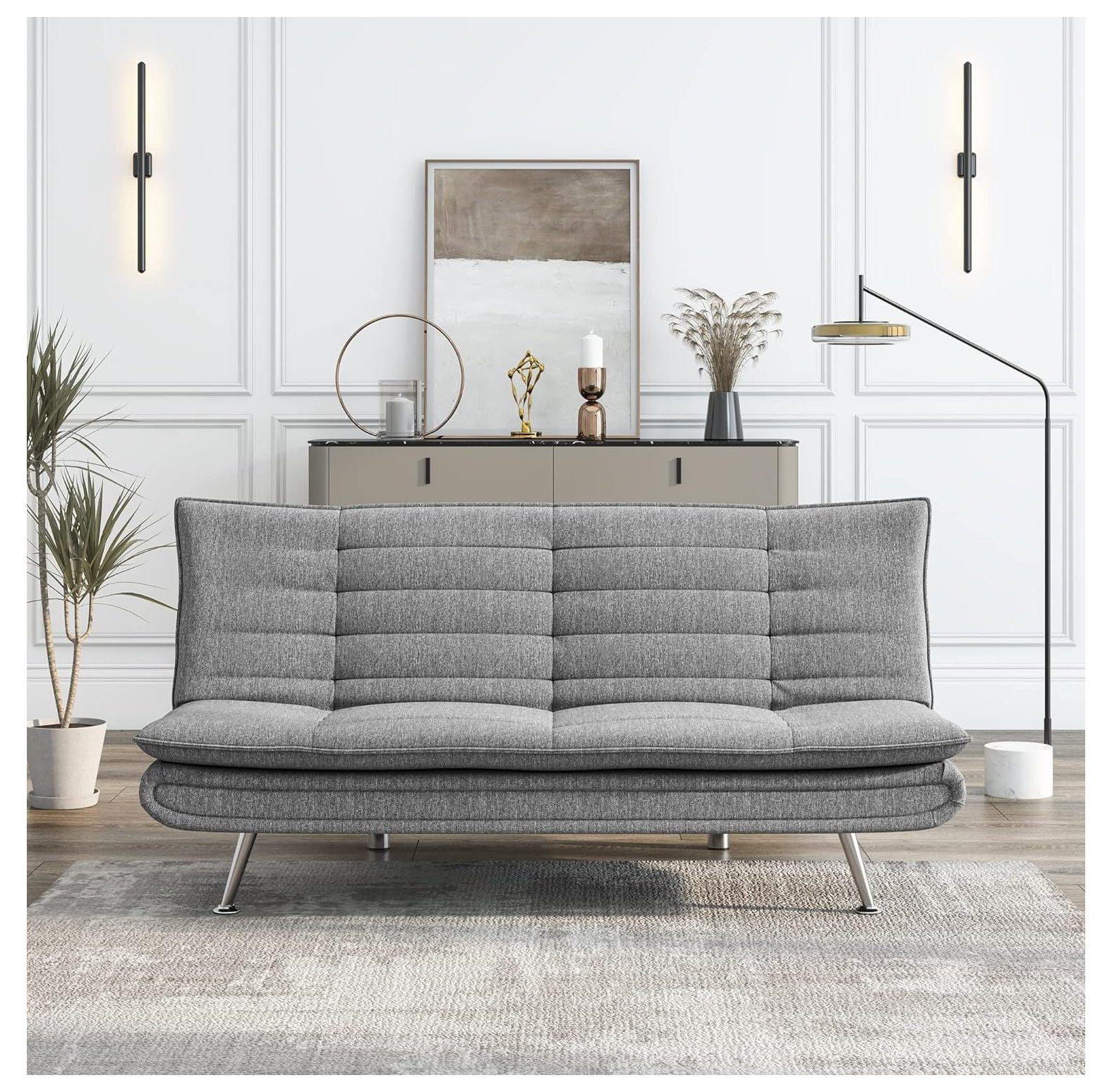 Modern Convertible Futon Sofa Bed, Folding Couch Bed with Metal Legs