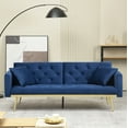 thumbnail image 1 of Modern Convertible Futon Sofa Bed, Velvet Loveseat Couch with 2 Pillows, Reclining Futon Sleeper Sofa with Adjustable Backrest for Living Room Bedroom Apartment Office, Blue, 1 of 9