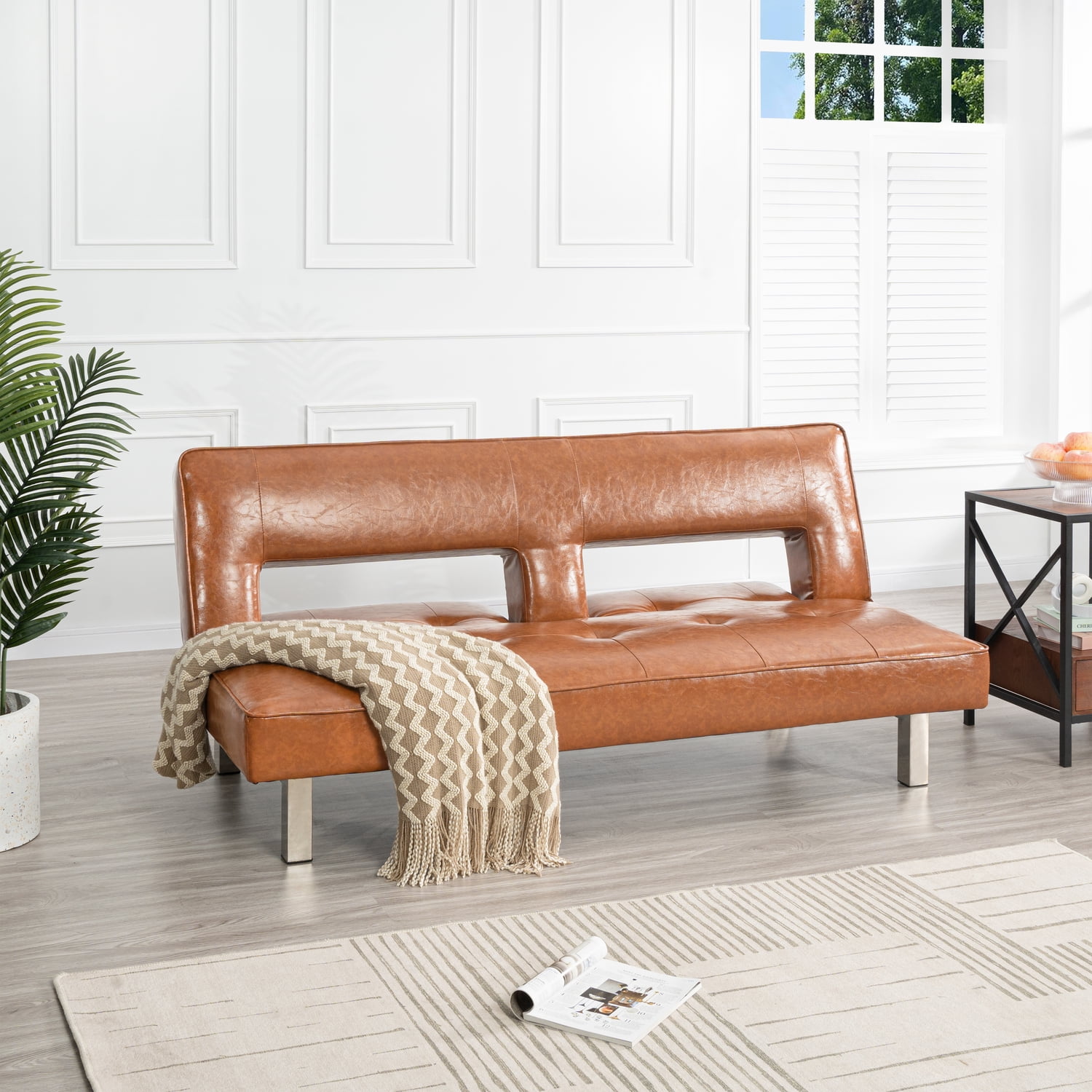Modern Convertible Futon Sofa Bed with Chrome Metal Legs European