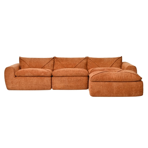 Modern Convertible L-Shaped Sectional Sofa, Chenille Upholstered Fully Compressed Modular Couch With Movable Ottoman for Living Room Apartment Office