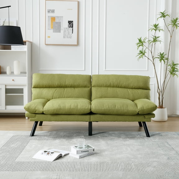 Modern Convertible Sleeper Sofa Bed with Thick Cushions and Metal Legs, Upholstered Compact Couch for Living Room, Bedroom, Apartment, or Studio, Space-Saving Design, Green