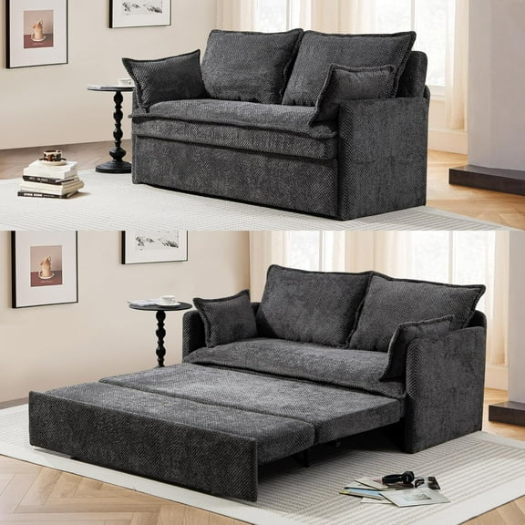 Modern Convertible Sleeper Sofa with USB Charging, Queen-size Corduroy Upholstery Sofa Bed, Gray
