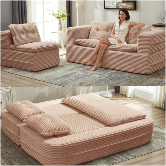 Modern Convertible Sofa Bed with Chaise, 80