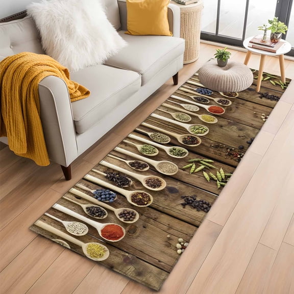Modern Cooking 2'x6' Runner Rug, Farmhouse Country Wooden Grain Washable Non-Slip Area Rugs for Hallway Kitchen Floor Bedroom Entryway, Long Laundry Carpet Decoration Indoor Mat
