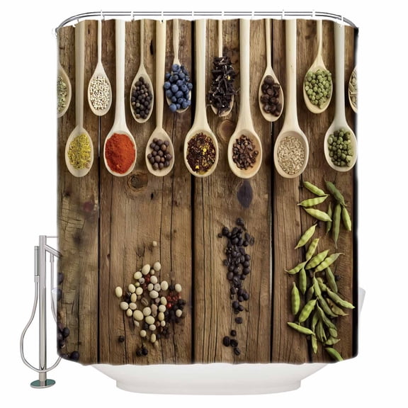 Modern Cooking Bathroom Shower Curtains with 12 Hooks Polyester Waterproof Shower Curtain for Stalls and Bathtubs Farmhouse Country Wooden Grain Decorative Bathroom Privacy Curtain 36x72 Inches