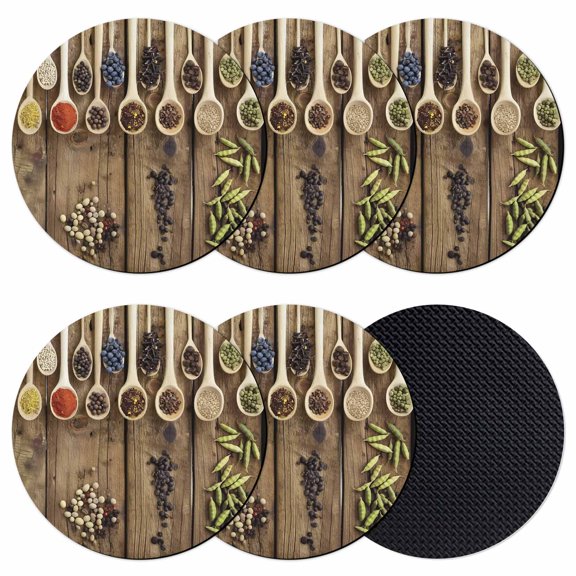 Modern Cooking Coasters Set of 6, Absorbent Coasters for Drinks, Farmhouse Country Wooden Grain Coaster for Desk Coffee Table Protection, Home Decor House Warming Gifts 4"