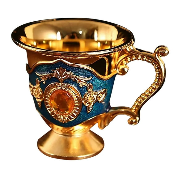 Wine Glass, Clearance Kitchen Cups, Dienrx Qianlong Cup Antique Ornaments European Style Creative Retro Baijiu Cup Handle Cup Metal Handicraft Gift Home Decoration Tea Cup