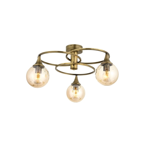 Modern Copper Chandelier with Glass Cap, 23.6 x 23.6 inches | Metal Body, 3 x E27 Sockets (Max 6W), IP20 Rated | Elegant Antiquation Design for Living Room & Dining Room, Stylish Lighting Fixture