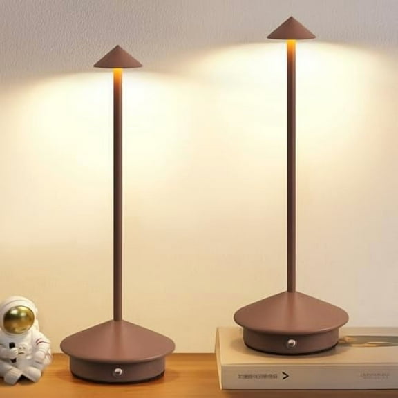 Modern Cordless Table Lamp Set of 2, Portable LED Desk Lamps, 5000mAh Rechargeable Battery Operated Lighting for Bedroom Dining Room Restaurant Coffee Shop Camping Night Light (Brown)