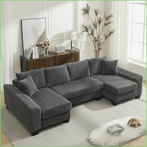 Modern Corduroy 114 U-Shaped Sleeper Sofa Bed for Living Room Convertible 2-in-1 Comfort