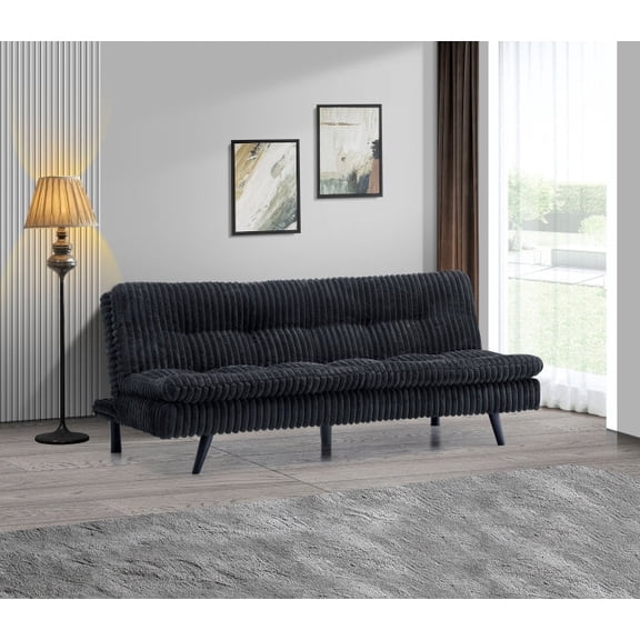 Modern Corduroy Futon Sofa Bed with Plush Tufted Pillow Top, Convertible Living Room Sofa Bed, Black