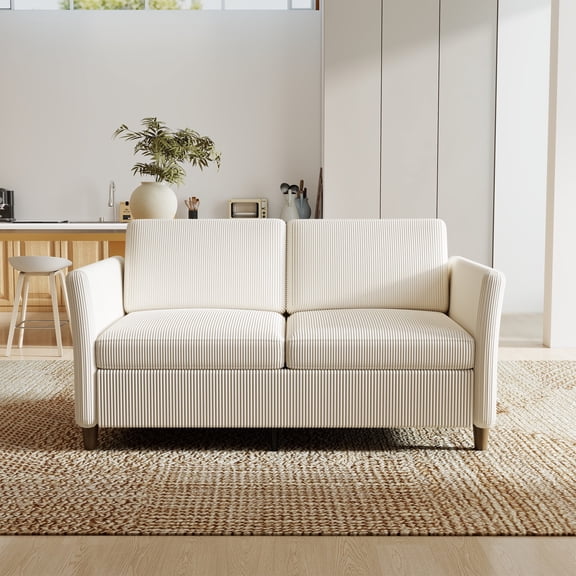 Modern Corduroy Loveseat Sofa, 60.6" Comfy Sofa Couch with Side Pocket, 2-Seater Sofa for Living Room, Bedroom and Small Spaces, Beige