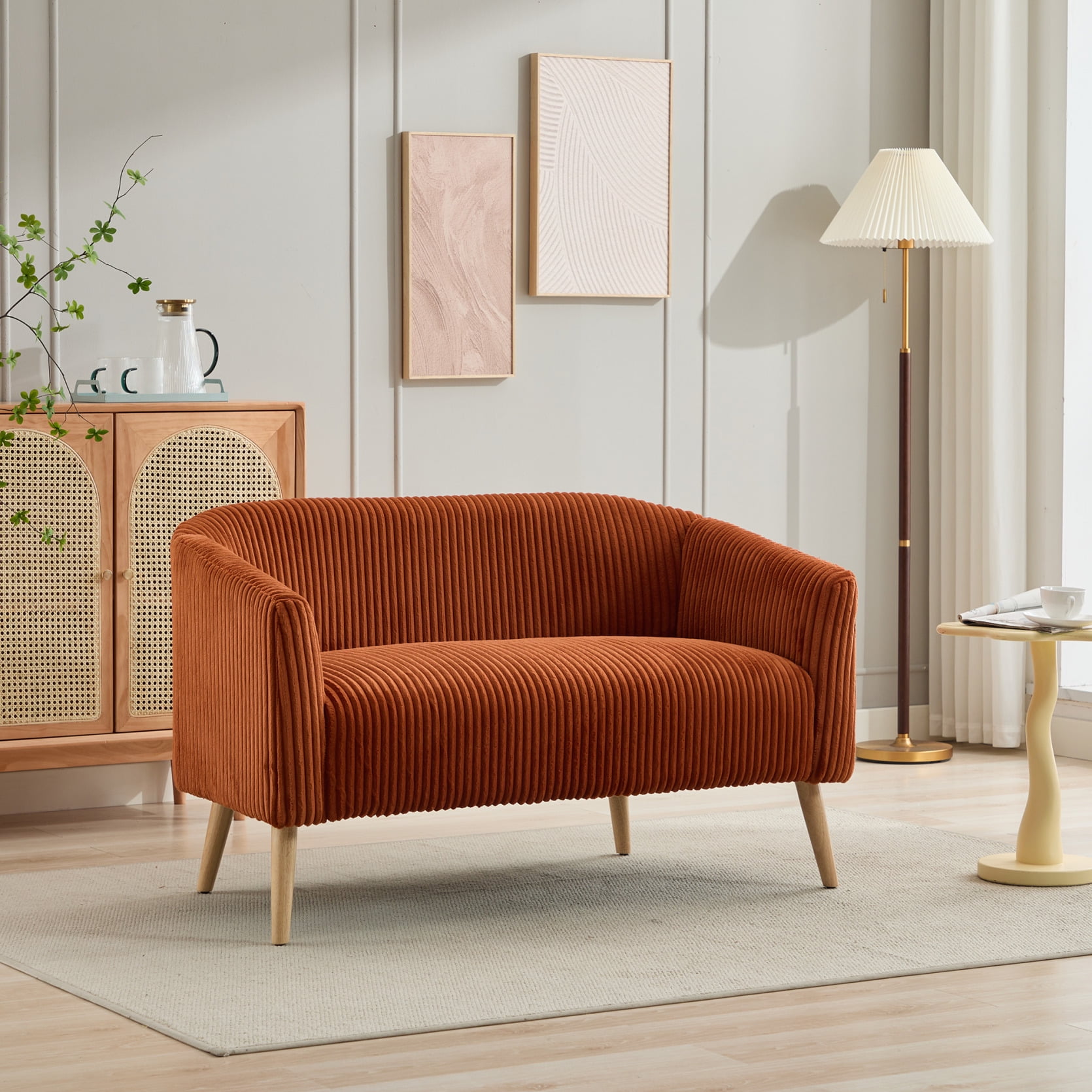 Modern Corduroy Loveseat Sofa with Full-Body Upholstery & Solid Wood ... - Thick Upholstery For Small Apartment