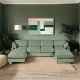 thumbnail image 1 of Modern Corduroy Modular Section Sofa, U-Shaped Convertible L-Shaped Sofa Set with Pillow, Oversized Sectional Sofa with Footstool, Suitable for Living Room, Attic, Apartment, Office (Green), 1 of 12