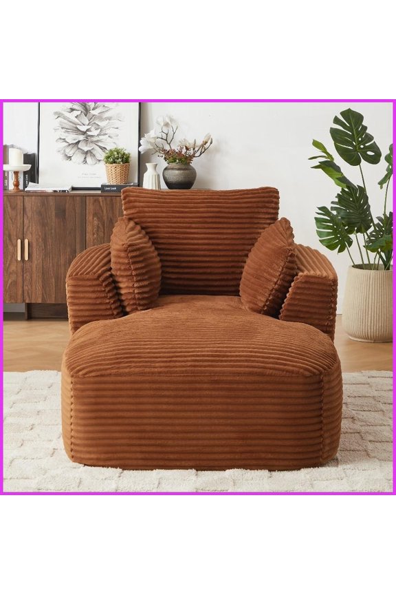 Modern Corduroy Oversized Chaise Lounge Chair No Assembly Needed, Comfy Sofa for Living Room/Dorm/Apartment