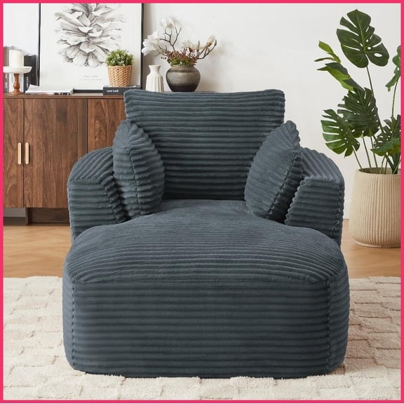 Modern Corduroy Oversized Chaise Lounge Chair – No Assembly Required for Living Room, Dorm & Apartment
