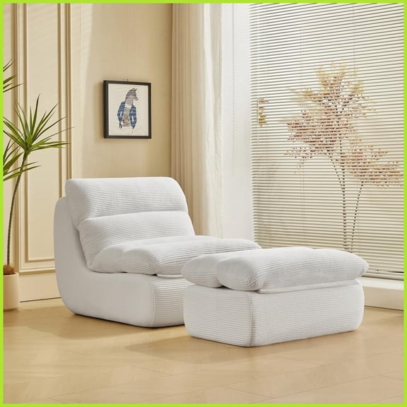 Modern Corduroy Recliner with Ottoman - Compact Lounge Chair for Small Spaces, Living Room & Bedroom