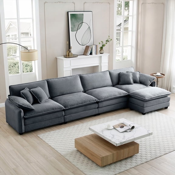 Modern Corduroy Sofa - 4 Seater with Footstool, Easy Assembly & Unrivaled Comfort
