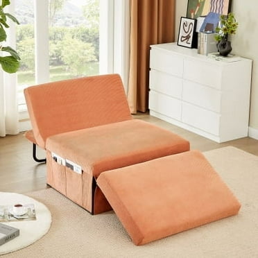 Modern Corduroy Sofa Bed,Couch Chair,Sleeper Bed,Small Lounge Sofa w/Reclining Backrest,Furniture for Living Room,Bedroom,4 in 1 Convertible Sleeper Sofa Bed, Red Brown