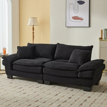 Modern Corduroy Sofa Sleeper Couch Loveseat Sofa with 2 Pillows and Double Layer Cushion, Comfy Upholstered Deep Seat Sofa for Bedroom, Living Room, Apartment, Office, Black