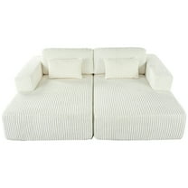 Modern Corduroy Upholstered Sofa Bed, Double Chaise Lounge Loveseat Couch With Pillows For Living Room Apartment Office