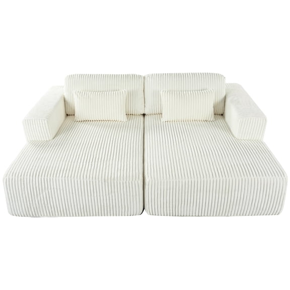 Modern Corduroy Upholstered Sofa Bed, Double Chaise Lounge Loveseat Couch With Pillows For Living Room Apartment Office