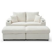 Modern Corduroy Upholstered Sofa Loveseat Modular Couch with Storage Ottoman and Cup Holders for Living Room Bedroom Apartment