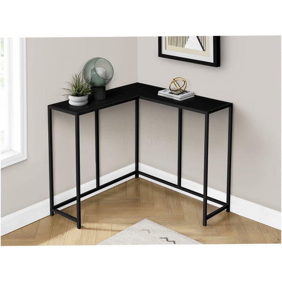 Modern Corner Accent Table with Metal Frame, Black Console Table for Entryway, Living Room or Bedroom