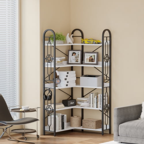 White Modern Corner Bookcase for Bedroom, Living Room, Home Office by TrumanPick