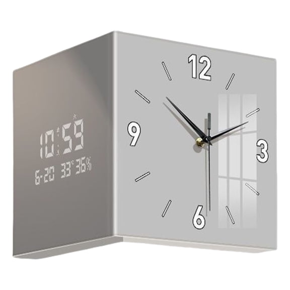 Modern Corner Wall Clock with Double Sided Display Digital and Hands Plugging In Wall Clock for Living Room and Bedroom
