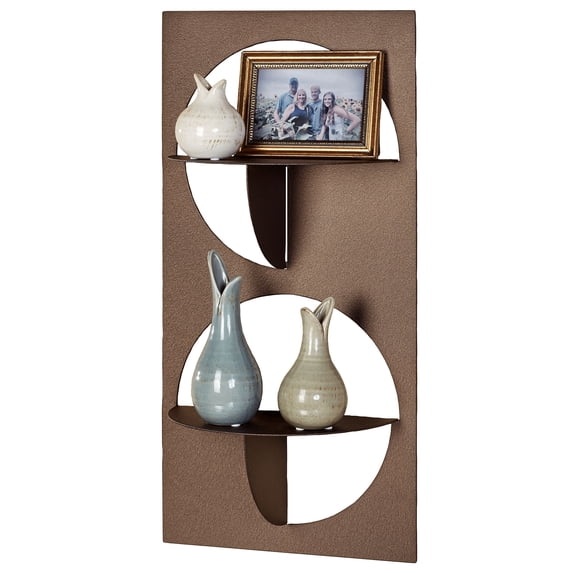 Modern Corydon Indoor Outdoor Steel Wall Shelf by JasonW Studios(R) Bronze Vertical Two Shelf