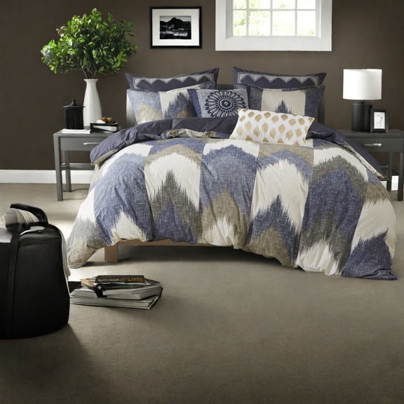 Modern Cotton Bedding Sets King/Cal King with Ikat Chevron Design OekoTex Certified for Bedroom Comfort
