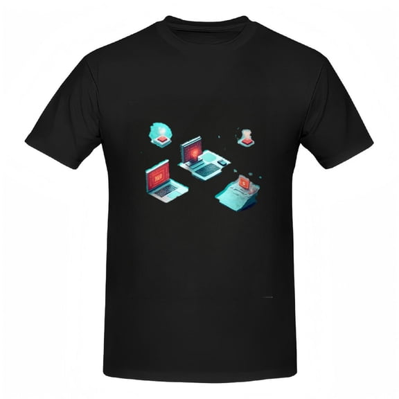 Modern Cotton Short Sleeve T-Shirt for Women - Tech-Inspired Graphic with Laptops Desktop and Colorful - Trendy Tee Top
