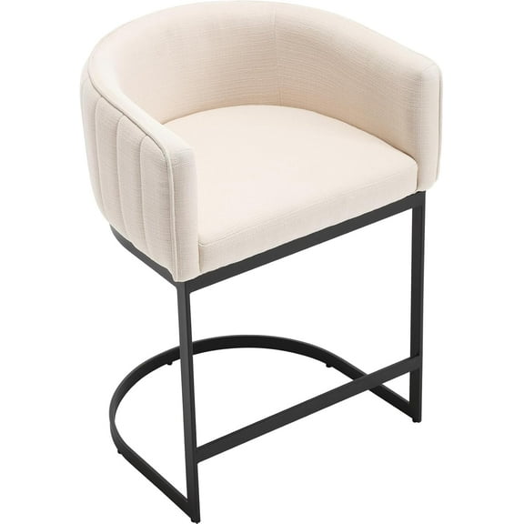 Modern Counter Height Bar Stool, Linen Fabric Upholstered Stool with Black Metal Frame, 24 Inch Kitchen Island Stool for Home Bar &Dining Room, Linen Beige