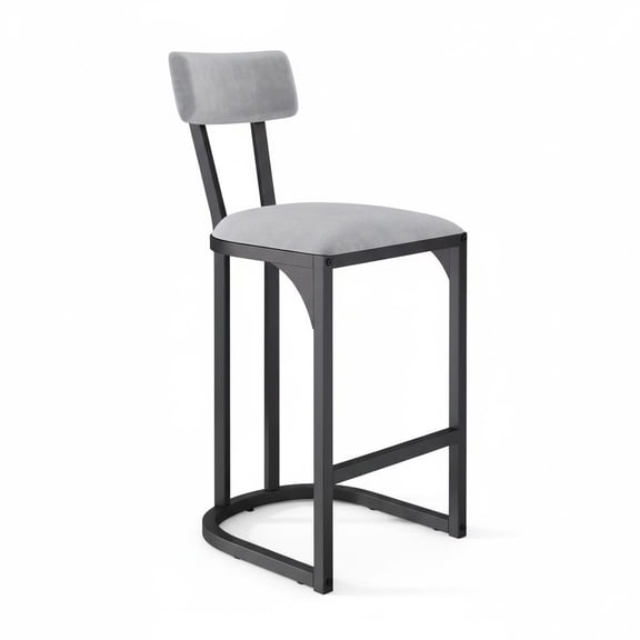 Modern Counter Height Bar Stools Set of 2 – Upholstered Suede, Curved Backrest, Sturdy Tall Metal Frame Chairs for Kitchen Island, Dining Room, Home Bar – Dark Gray, 2pcs per set