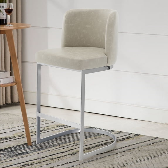 Modern Counter Height Bar Stools Upholstered PU Leather Bar Chairs, Set of 1, 26" with Back and C-Shaped Metal Frame Island Stools for Home Bar Kitchen Pub