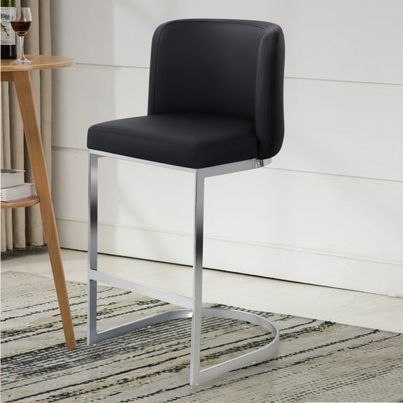 Modern Counter Height Bar Stools Upholstered PU Leather Bar Chairs, Set of 1, 26" with Back and C-Shaped Metal Frame Island Stools for Home Bar Kitchen Pub